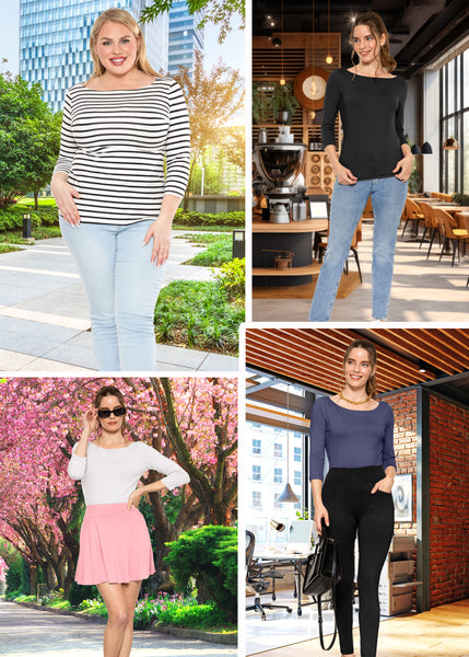 Women's and Plus Oh So Soft ¾ Boat Neck Top | Small to 3X