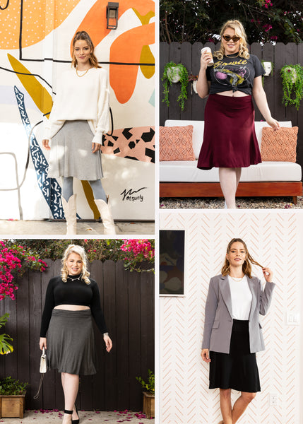 Women's & Plus Size Knee Length Ruched Waist Flowy Skirt | Small to 3X