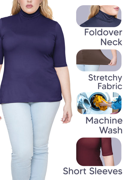 Women's Plus Size Warm Short Sleeve Turtleneck Top | Ultra Soft
