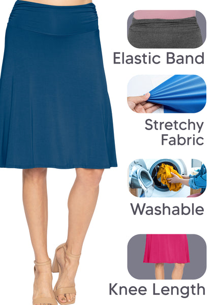 Women's & Plus Size Knee Length Ruched Waist Flowy Skirt | Small to 3X